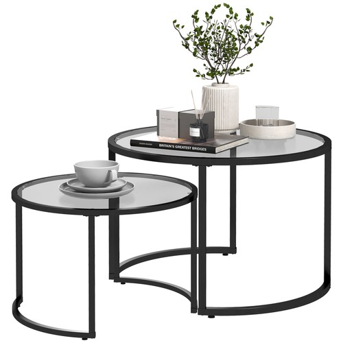 Homcom glass coffee table - glass, set